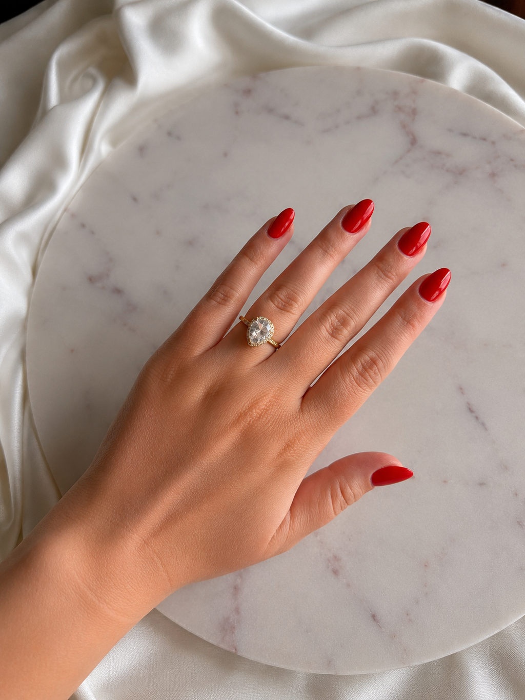 Crystal Teardrop Ring Gold