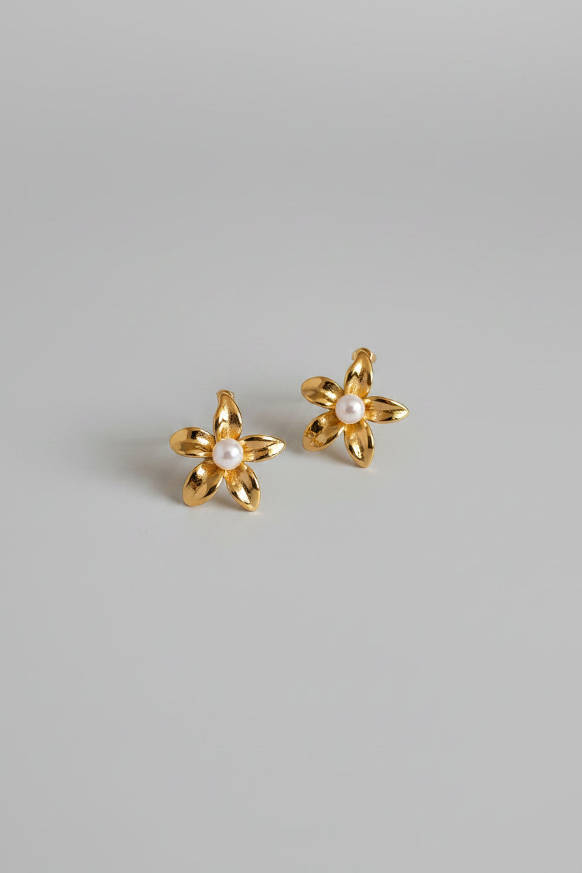 Golden Blossom Pearl Earrings