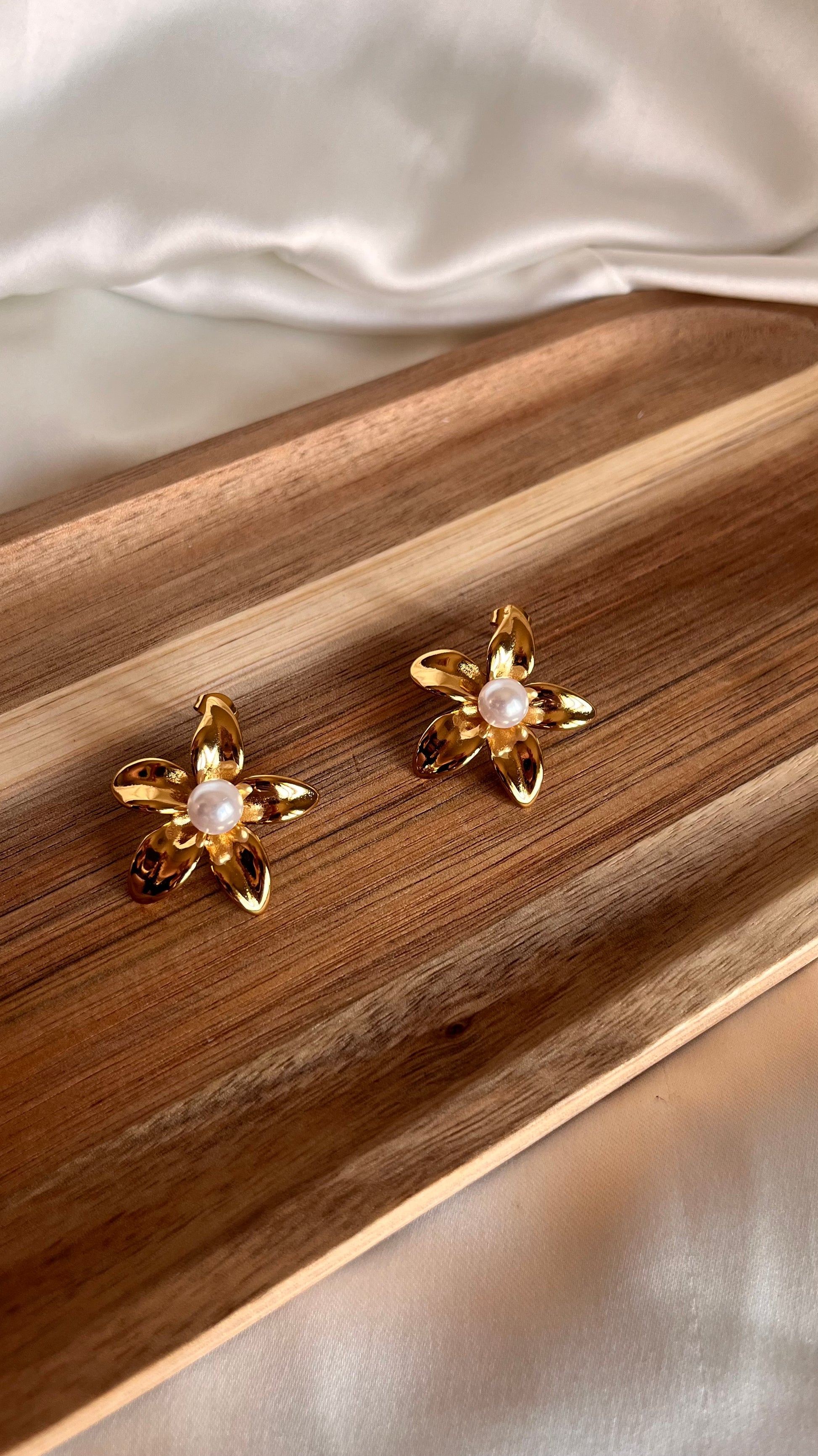 Golden Blossom Pearl Earrings