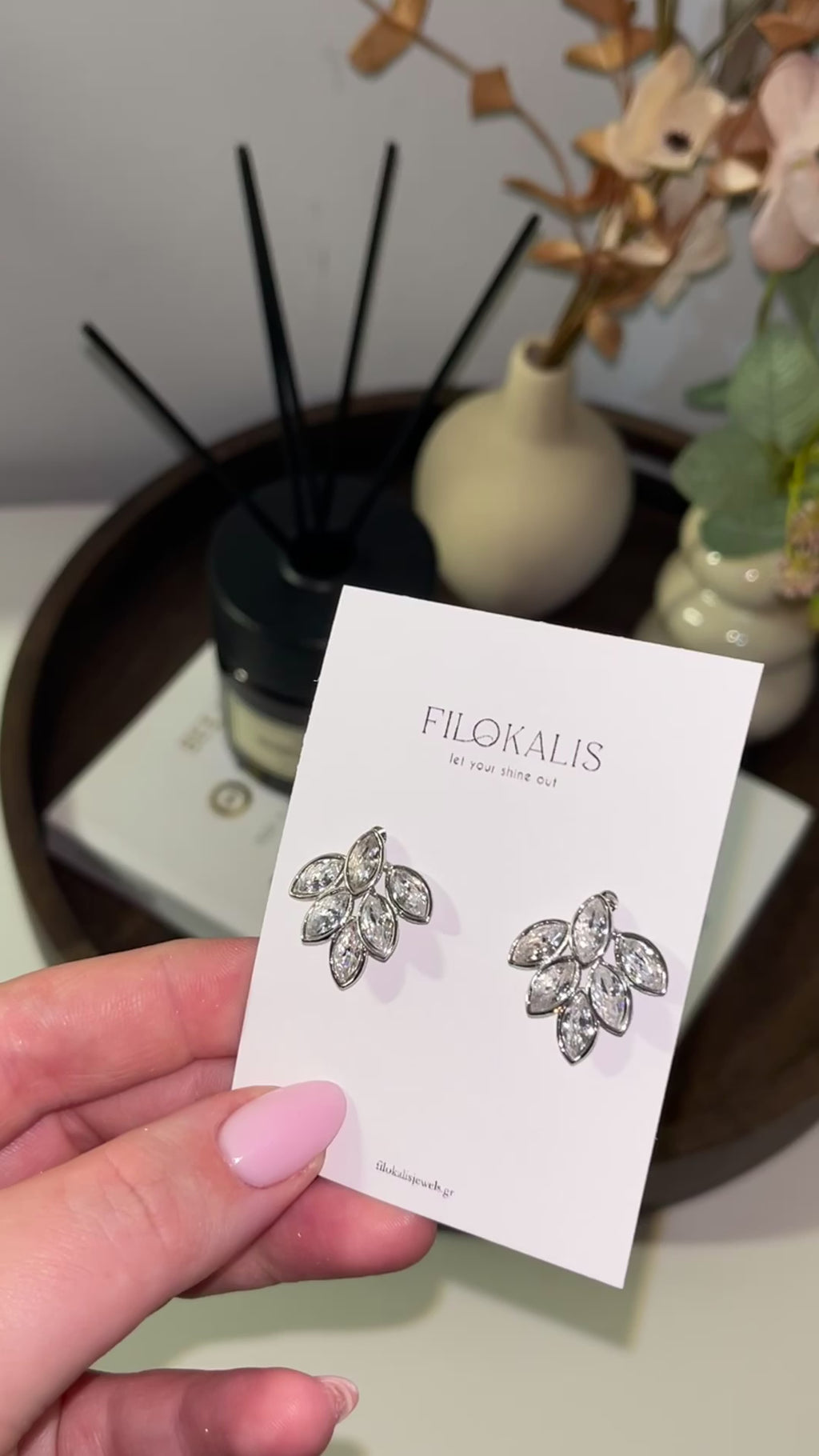 Crystal Laurel Earrings Silver
